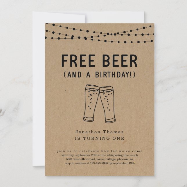 Invitación Chica Gratuito de Cerveza Primer Primer Fiesta de  (Anverso)
