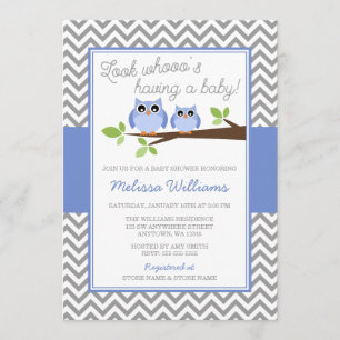Invitación Chica gris Baby Shower de Chevron del búho del