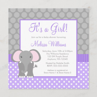 Invitación Chica gris púrpura Baby Shower del lunar del