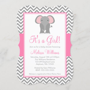 Invitación Chica gris rosado Baby Shower de Chevron del