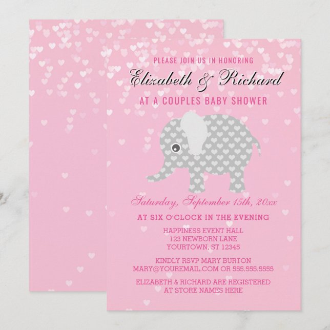 Invitación Chica gris rosado Baby Shower de los pares de los (Anverso / Reverso)