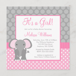 Invitación Chica gris rosado Baby Shower del lunar del