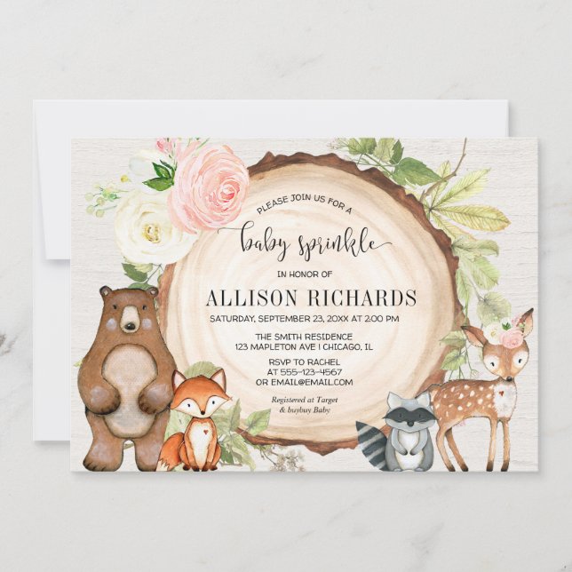 Invitación Chica guapa espolvorea temática de bosque (Anverso)