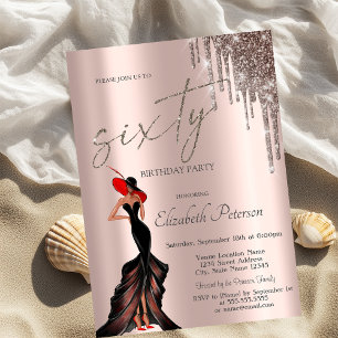 Invitación Chica Guay, Brillo Gotea Rosa Dorado 60th