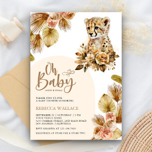 Invitación Chica Guepardo Floral Boho Rústico Baby Shower