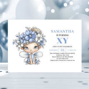 Invitación Chica Hada Azul 1er Cumpleaños Caprichoso Pastel