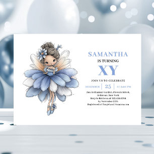 Invitación Chica Hada Azul Caprichosa Cumpleaños Pastel Magia