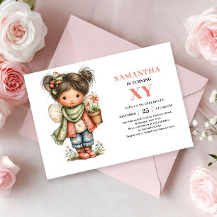 Invitación Chica Hada Caprichosa Cumpleaños Rubor Floral Rosa