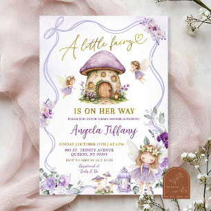 Invitación Chica Hada Floral con Lazo Morado Baby Shower
