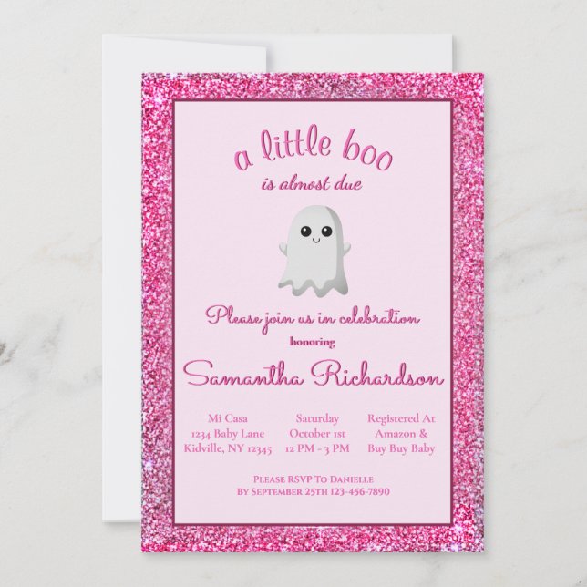 Invitación Chica Halloween Baby Shower Tía Fantasma Pequeño B (Anverso)