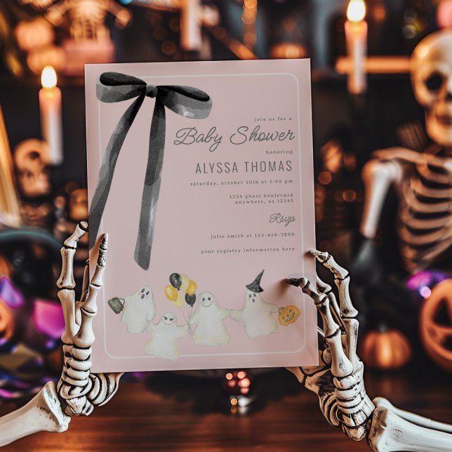 Invitación Chica Halloween Fantasma y Black Bow Baby Shower (Subido por el creador)