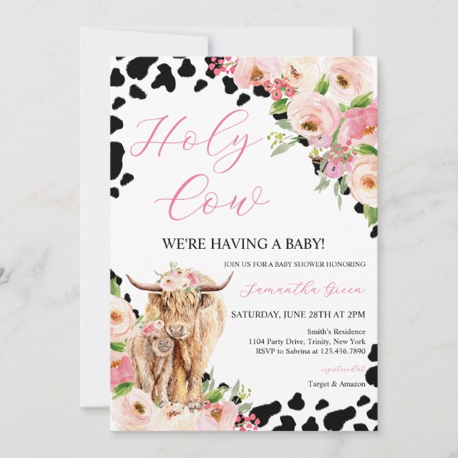 Invitación Chica Highland Cow Baby Shower (Anverso)