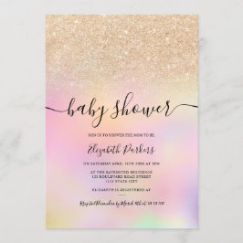 Invitación chica holográfico oscuro dorado ducha de bebé