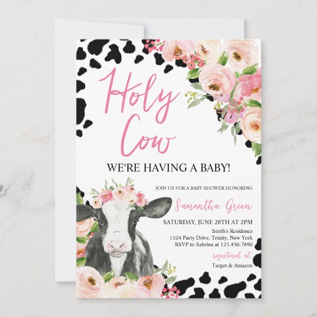 Invitación Chica Holy Cow Baby Shower (Anverso)