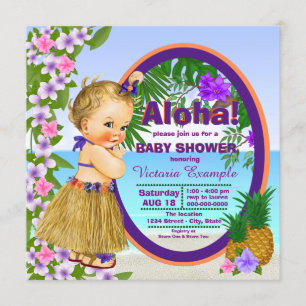Invitación Chica Hula Luau Fiesta Tropical para Baby Shower