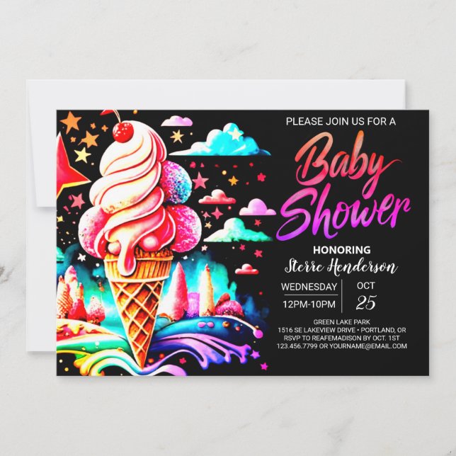 Invitación Chica Ice Cream Dream Baby Shower (Anverso)