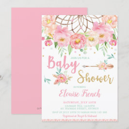 Invitación Chica ideal floral rosado del colector de Boho