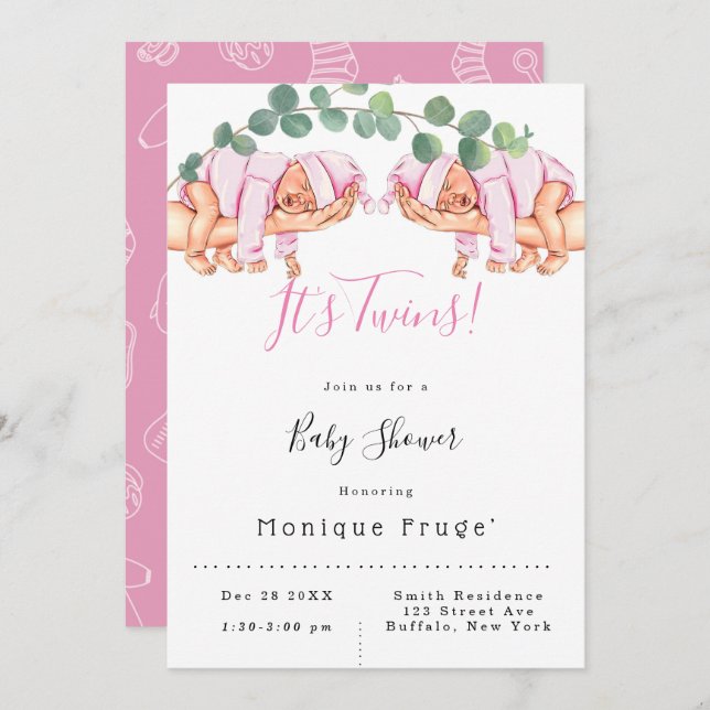 Invitación Chica infantil en el brazo de mami son gemelos Bab (Anverso / Reverso)