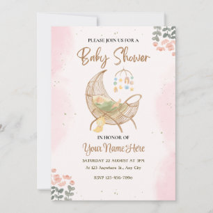 Invitación Chica invitado a la ducha de bebé rosa y marrón