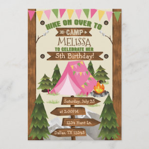 Invitación Chica invitado a la fiesta de cumpleaños de campin