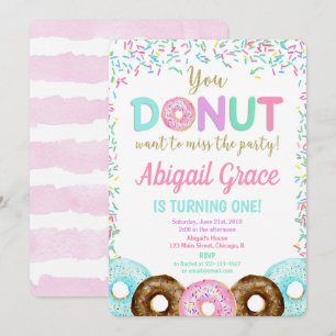 Invitación Chica invitado de la fiesta de cumpleaños de Donut