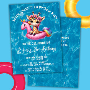Invitación Chica jirafa de salpicaduras en la piscina Fiesta