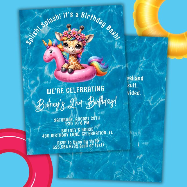 Invitación Chica jirafa de salpicaduras en la piscina Fiesta  (Subido por el creador)