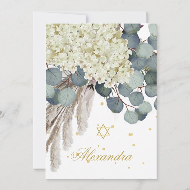 Invitación Chica judío bebé Naming Floral Foliage Gold (Reverso)