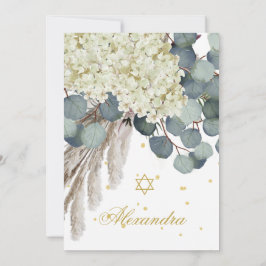 Invitación Chica judío bebé Naming Floral Foliage Gold