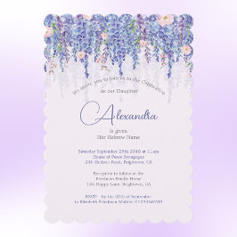 Invitación Chica judío bebé Naming Floral Lavanda Elegante