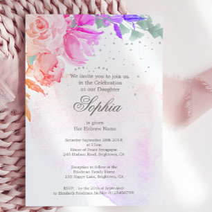 Invitación Chica judío bebé Naming Purple Lavender Floral