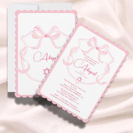 Invitación Chica judío bebé Nombra a Bow Rosa Elegante