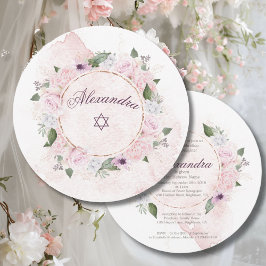 Invitación Chica Judío Nombrando Estrella Rosa Rosa De David