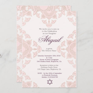 Invitación Chica judío Personalizado bebé Naming Pink