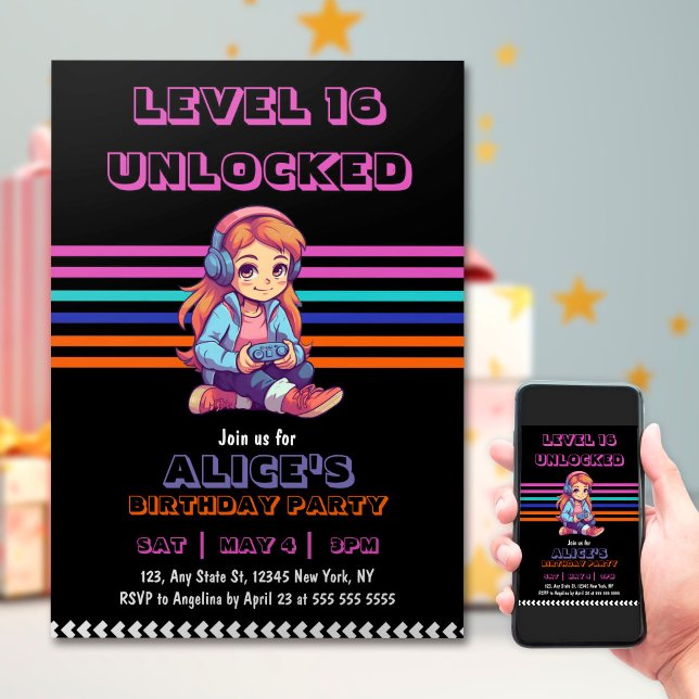 Invitación Chica Juego de Videojuegos Nivel Arriba Cumpleaños (Subido por el creador)