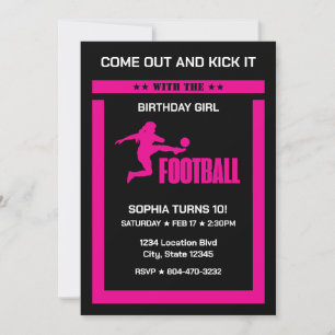 Invitación Chica jugador de fútbol rosado, equipo de Chica de