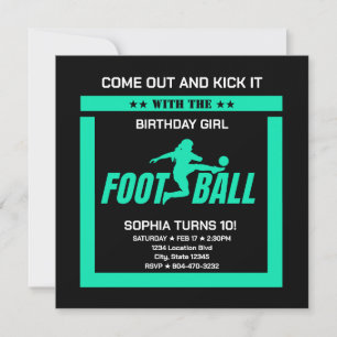 Invitación Chica jugador de fútbol verde, equipo de Chica de