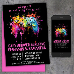 Invitación Chica jugadora de videojuegos baby shower