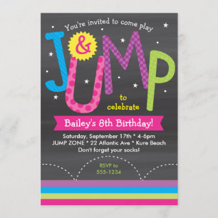 Invitación Chica Jump Birthday Party Chalkboard Pink Purple