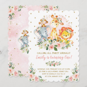 Invitación Chica Jungle Safari Animales salvajes Un primer cu