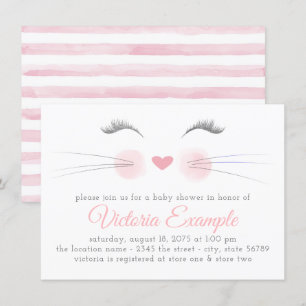 Invitación Chica Kitten Face Watercolor Baby Shower