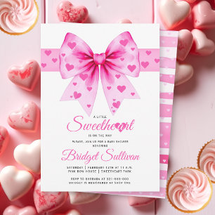 Invitación Chica lazo rosa Día de San Valentín baby shower