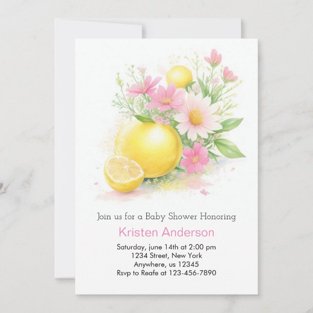 Invitación Chica Lemonade Pink Blossom Baby Shower (Anverso)