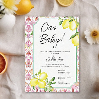 Invitación Chica Limón Italiano Fiesta de Bebé Rosa