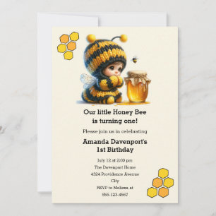 Invitación Chica linda con disfraz de abeja en cumpleaños con