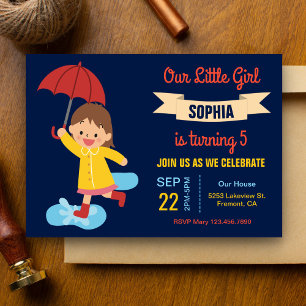 Invitación Chica linda con paraguas   Fiesta de cumpleaños en