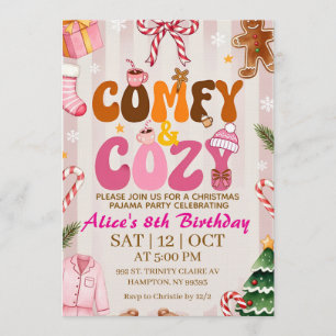 Invitación Chica linda de la fiesta de pijamas de Navidad ret