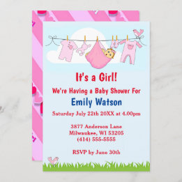 Invitación Chica lindo Clothesline Hearts Boho Baby Shower