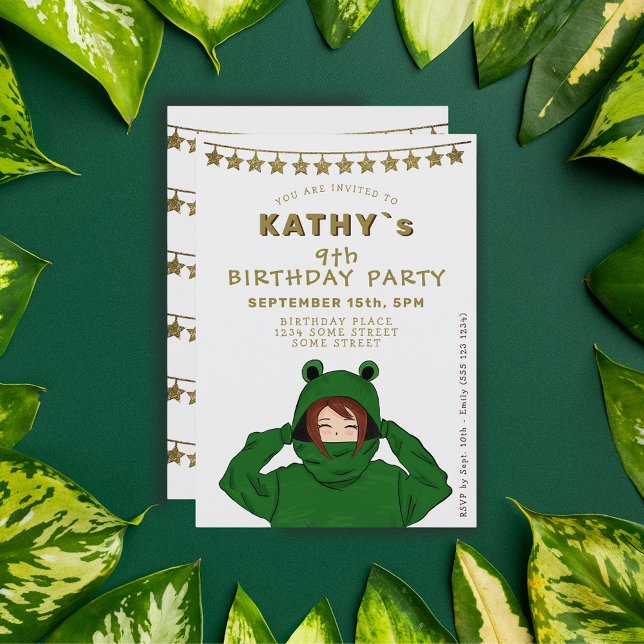 Invitación Chica lindo con estrellas de la rana verde cumplea (Subido por el creador)