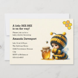 Invitación Chica lindo en traje de abeja con miel Baby Shower